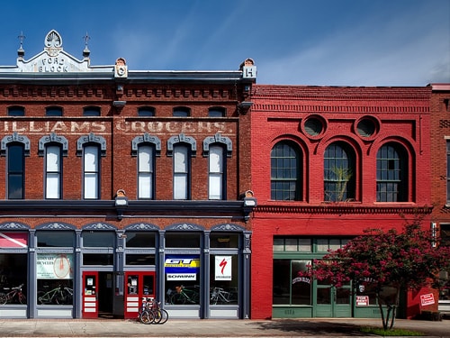 Red brick buildings in downtown middle America